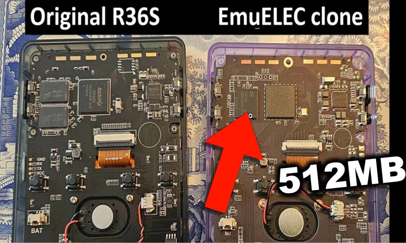 r36s motherboards real vs fake 512mb