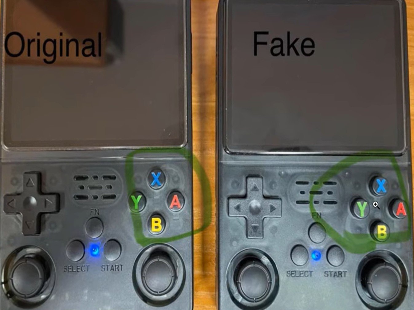 r36s original versus fake buttons