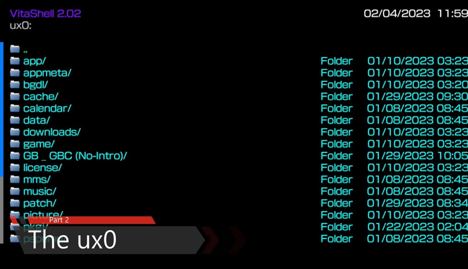 vitashell ux0 directories folder