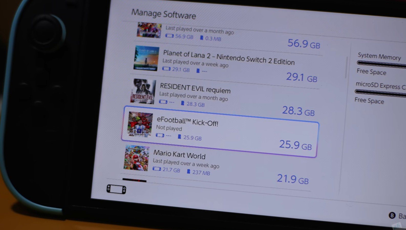 efootball kick-off nintendo switch 2 game data